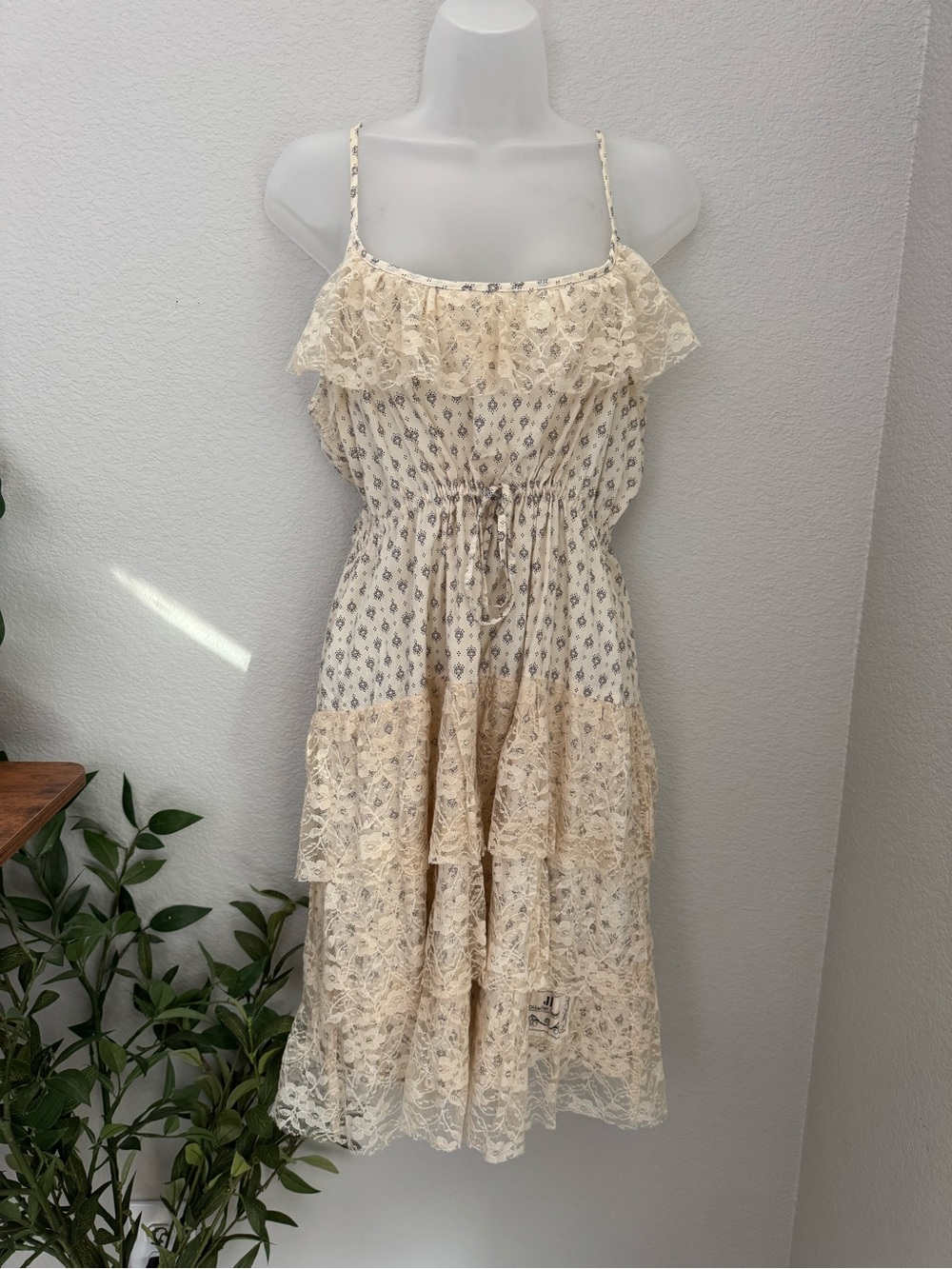 JDL Ivory Lace Midi Dress Floral Prairie Cottagecore Boho